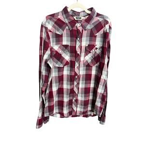 Salt Valley Western Shirt Womens Sz XL Red Plaid Pearl Snap Cowgirl Long Sleeve